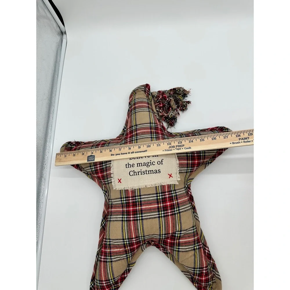 Mud Pie Plaid Star‎ Christmas Decor Believe Magic of Christmas Tan Red OS
